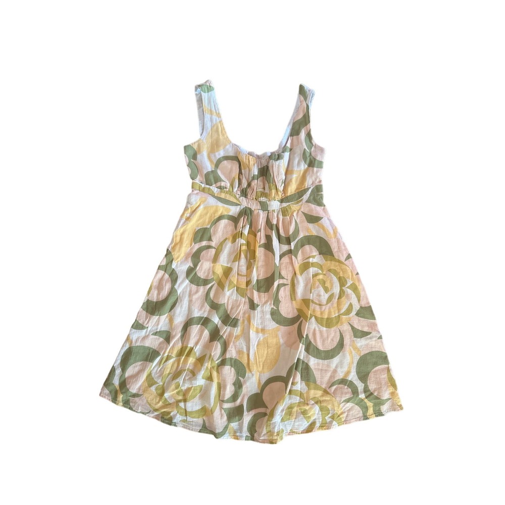 Women 0 Anthropologie Odille Cotton Sleeveless Abstract Print Dress Retro A-Line